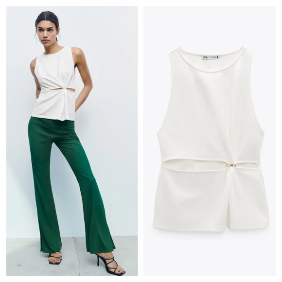 NWT Zara CHAIN CUT OUT TOP in Ivory White Size medium - Picture 8 of 8